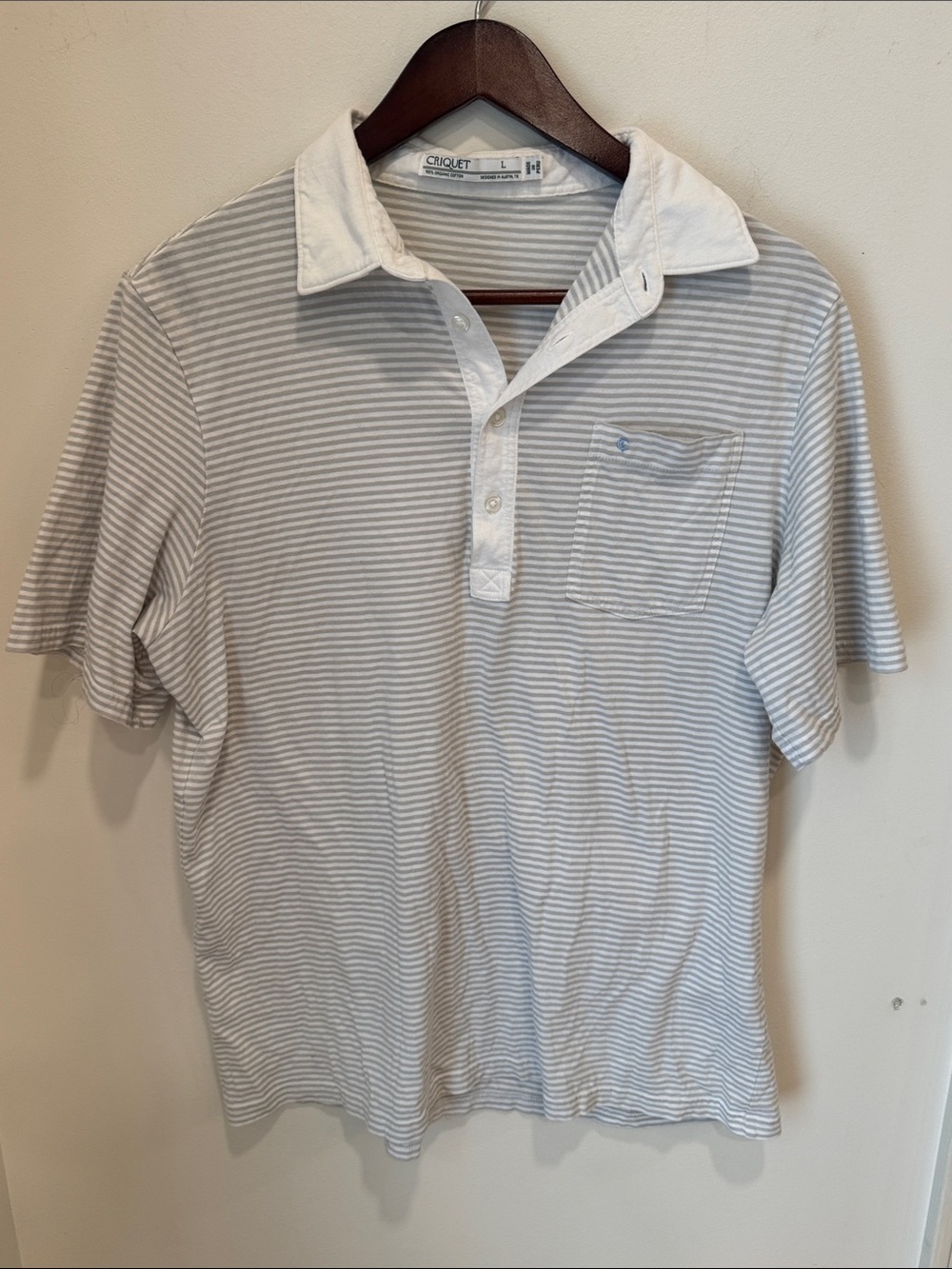 Criquet "Players Shirt" Organic Cotton Classic Polo – Grey/White Microstripe (L)